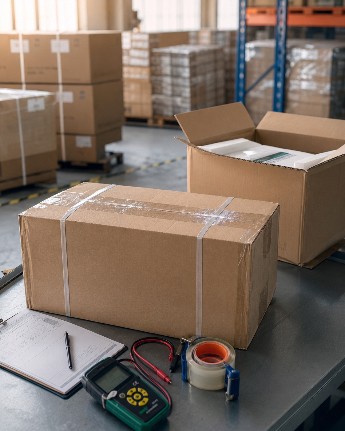 Open cartons and checking tools prepared in a warehouse